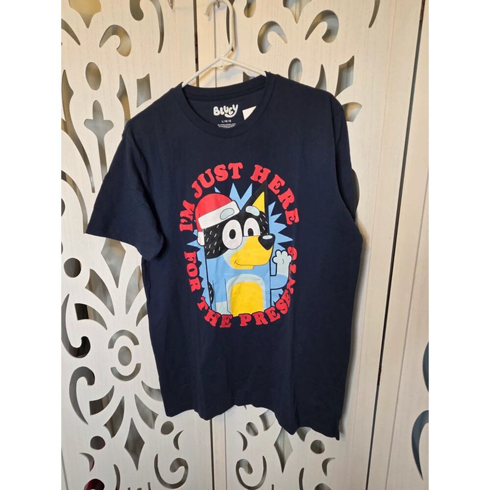 Bluey Christmas Shirt Im Just Here For The Presents Graphic Tee Adult Large